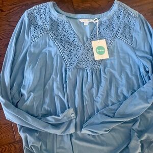Boden sz 14 NWT blue knit top with crochet detail